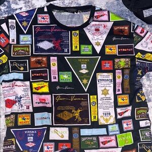 Versace Black Multicolor Patchwork Logo Short Sleeve Tee